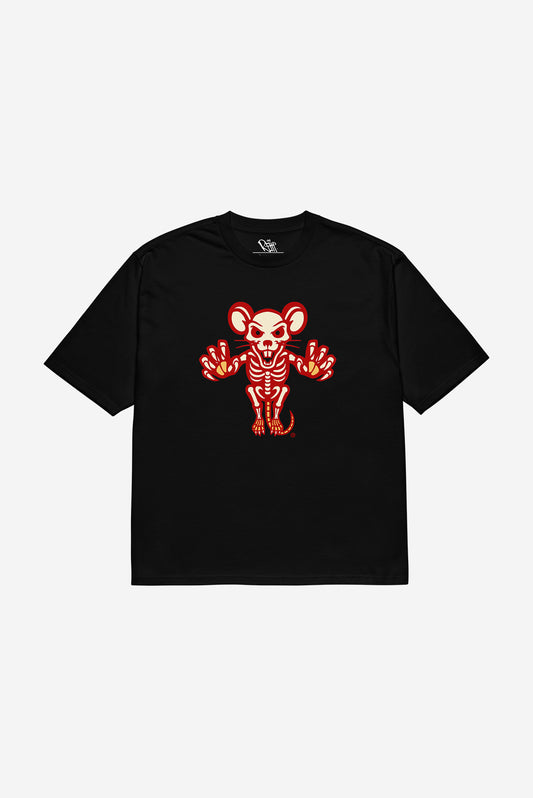 Swamp Rats - Retro Jump Rat Logo - Oversized heavyweight t-shirt (Black)