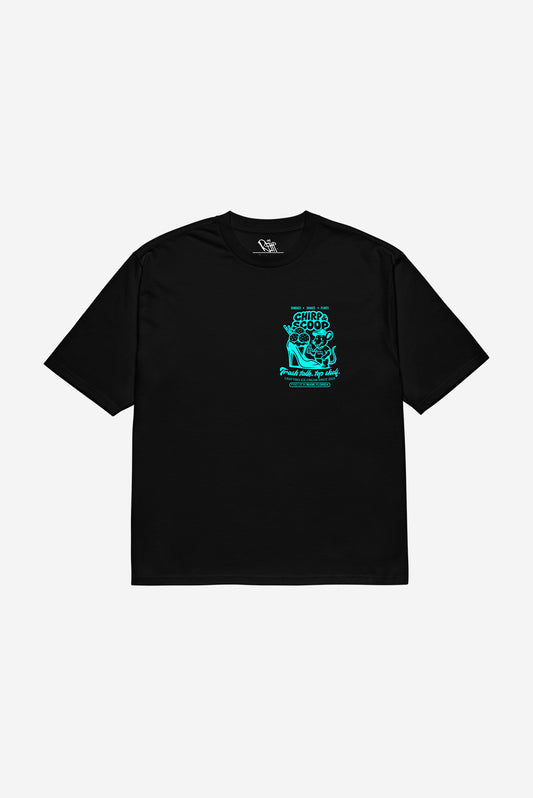 Chirp & Scoop - Oversized heavyweight t-shirt (Black)