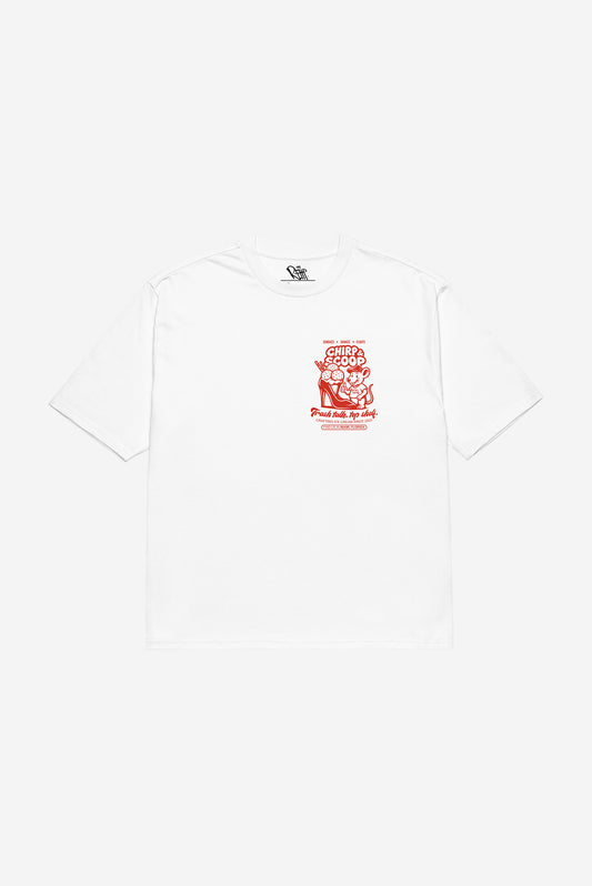 Chirp & Scoop - Oversized heavyweight t-shirt (White)